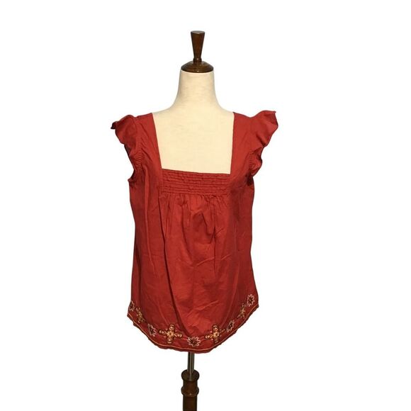 Tommy Hilfiger Red Boho Embroidered Cotton Top Medium - Picture 1 of 8